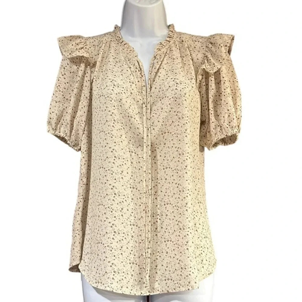 MINE Size Small Cream and Brown Blouse - Lightly Used - Gorgeous!
